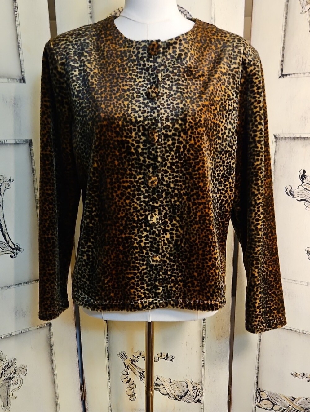 Vintage Leopard Impressions Life Style Print Jacket Faux Fur Med